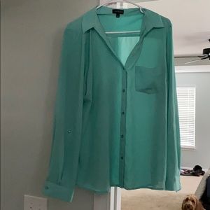 Teal button down shirt